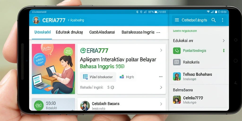 Antarmuka aplikasi CERIA777 untuk belajar Bahasa Inggris yang menarik.
